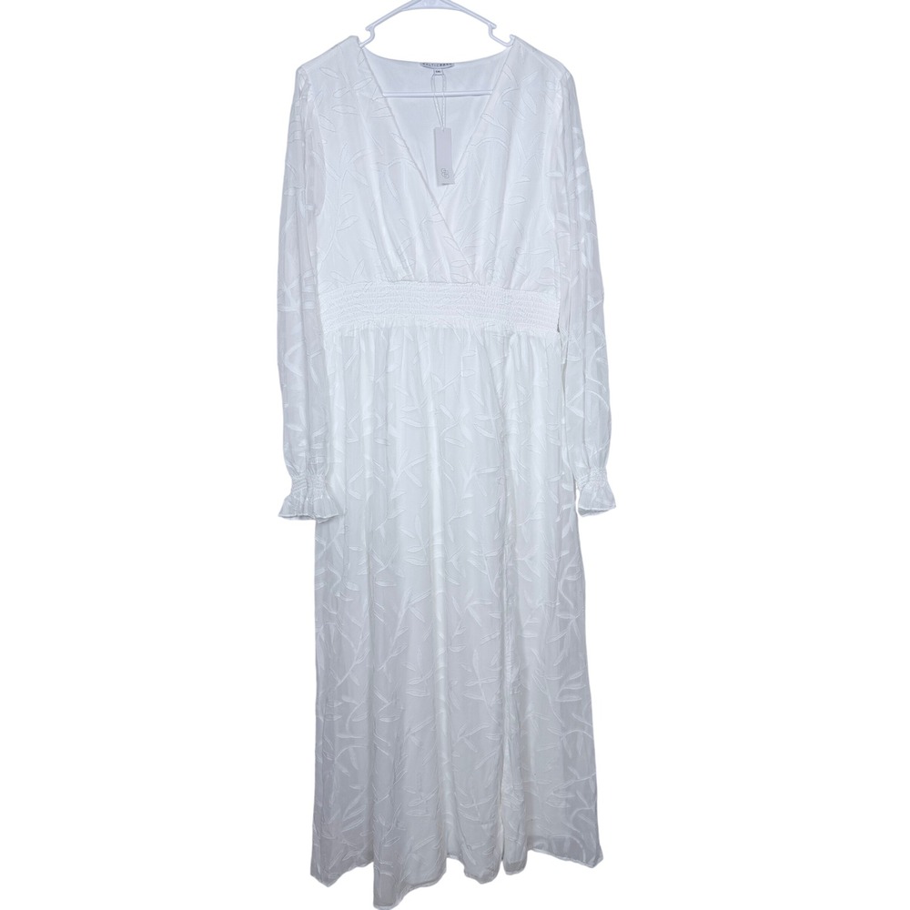 Baltic Born Bridget Maxi Dress 1XL White Floral Embroidered Smocked Waist Bridal